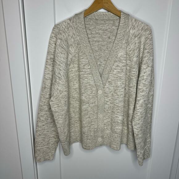 Lululemon Boxy Cotton Blend Cardigan Sweater Heather Bone White Raw Linen 1X - Picture 5 of 10